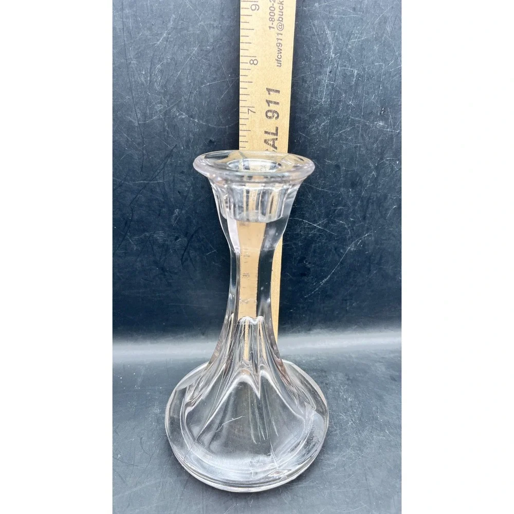 Vtg Pressed Glass Candlestick Holders Pair Fluted Pedestal Taper Set‎ 6.5in